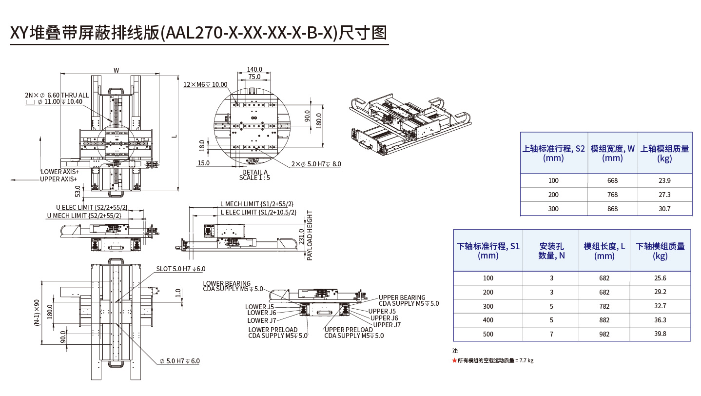 AAL270 (XY堆叠带屏蔽排线版) 尺寸图